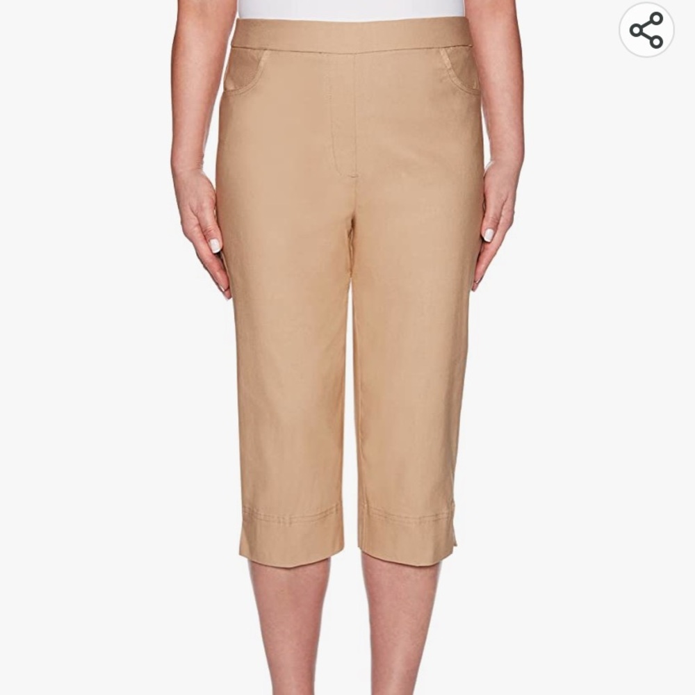 Alfred Dunner Womens Allure Clam Digger Capri, Size 18W, Tan, NWT